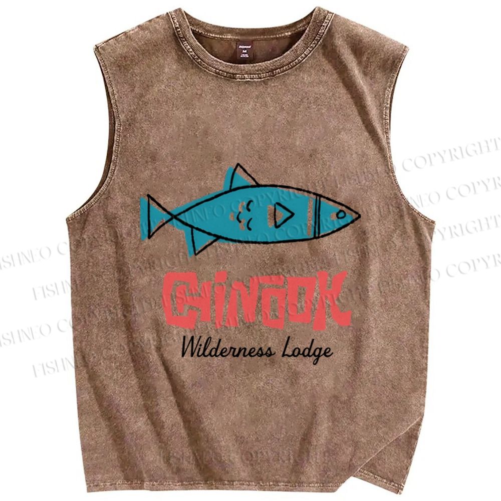 Unisex Vintaeg Chinook Sardine Fish Printed Washed Tank Top
