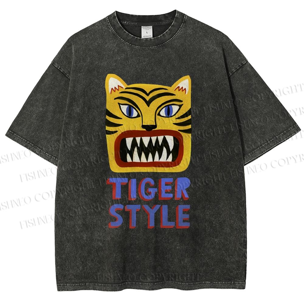 Unisex Tiger Style Printed Washed Tee