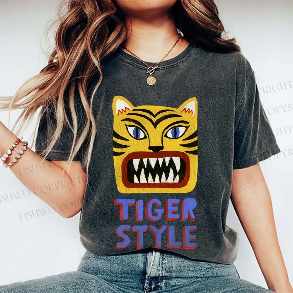 Unisex Tiger Style Printed Washed Tee