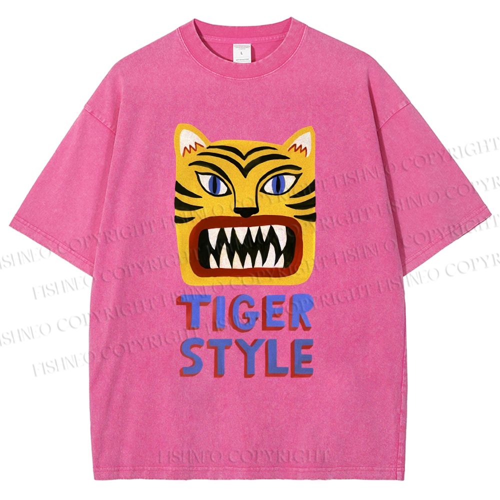Unisex Tiger Style Printed Washed Tee