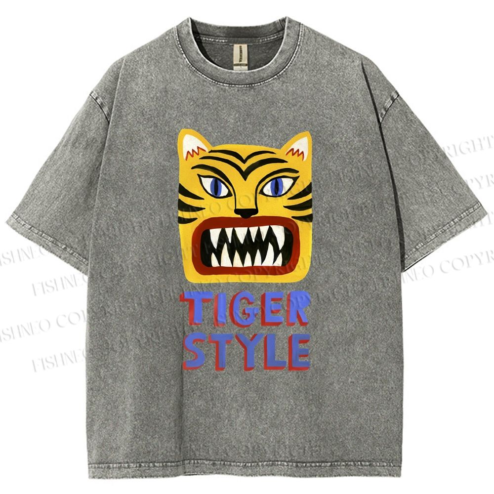 Unisex Tiger Style Printed Washed Tee