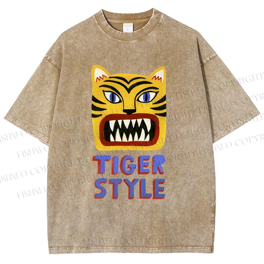 Unisex Tiger Style Printed Washed Tee