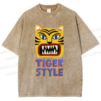 Unisex Tiger Style Printed Washed Tee
