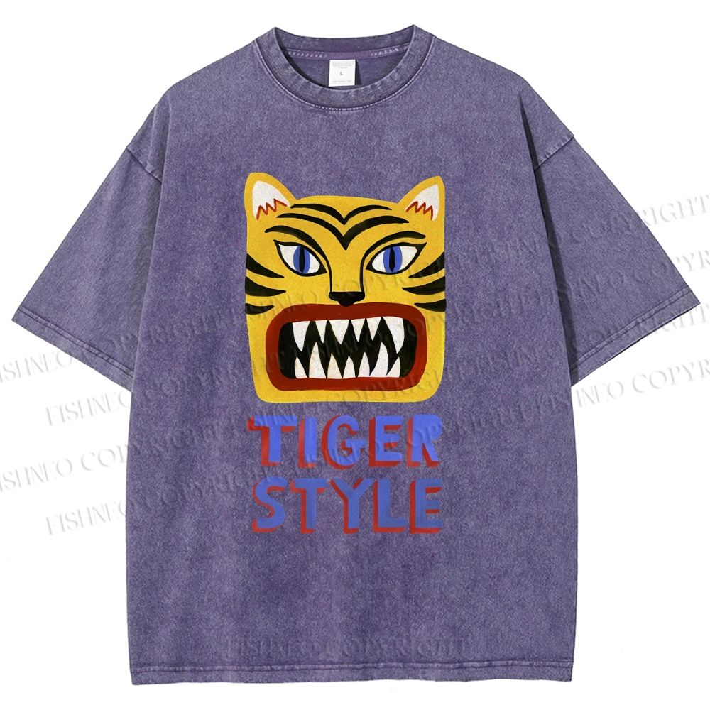 Unisex Tiger Style Printed Washed Tee