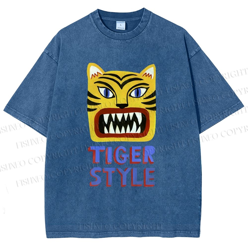 Unisex Tiger Style Printed Washed Tee
