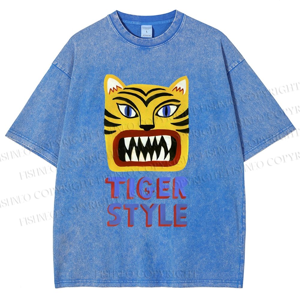 Unisex Tiger Style Printed Washed Tee