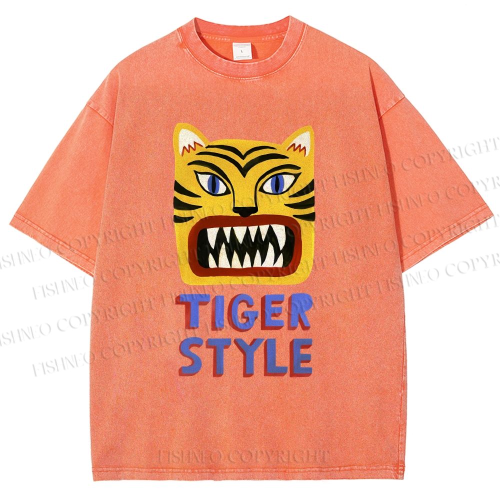 Unisex Tiger Style Printed Washed Tee