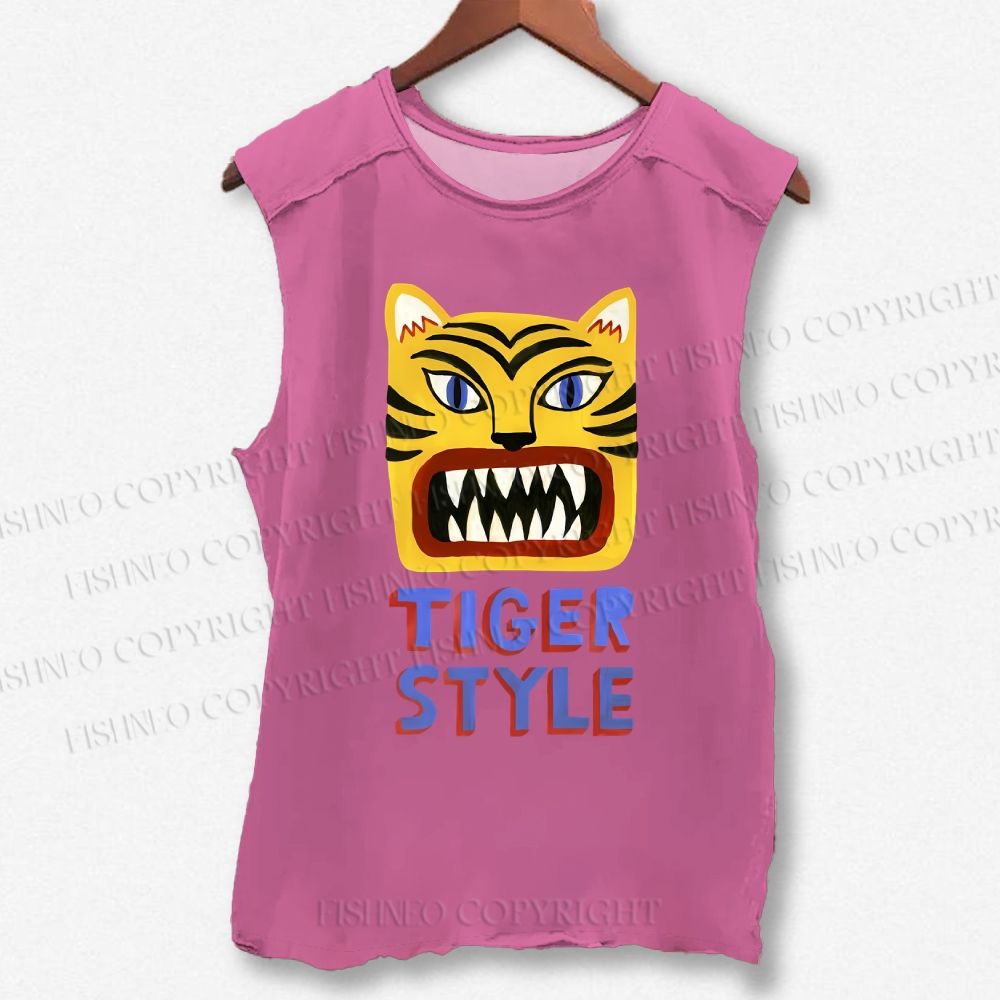 Unisex Tiger Style Printed Washed Tank Top