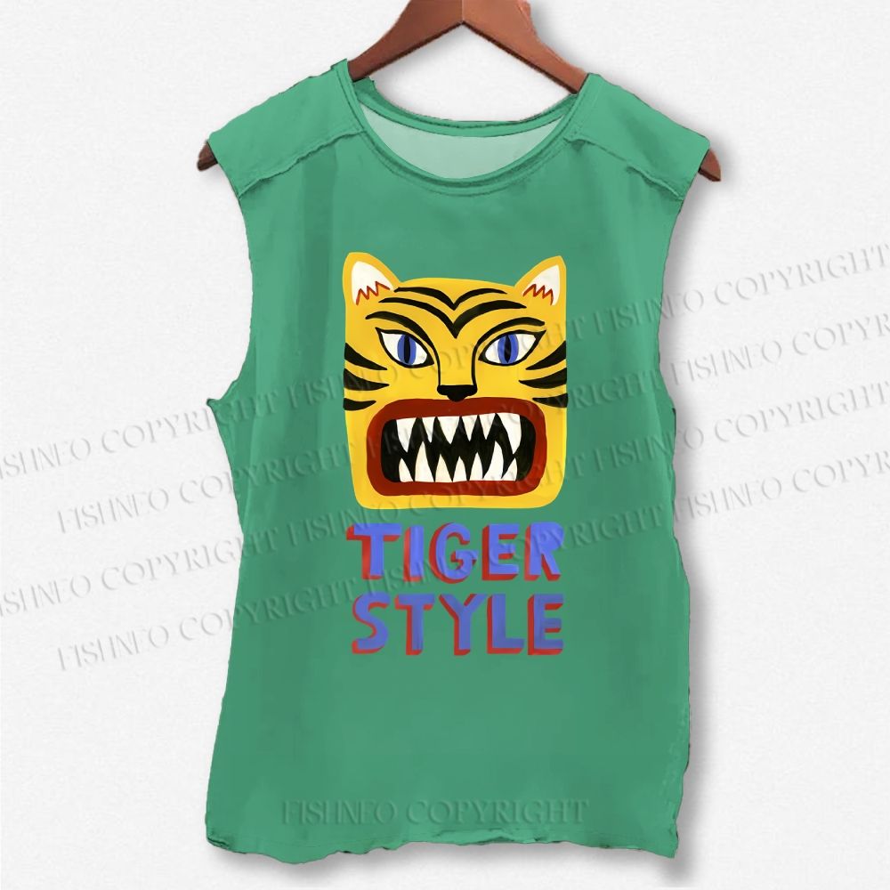 Unisex Tiger Style Printed Washed Tank Top