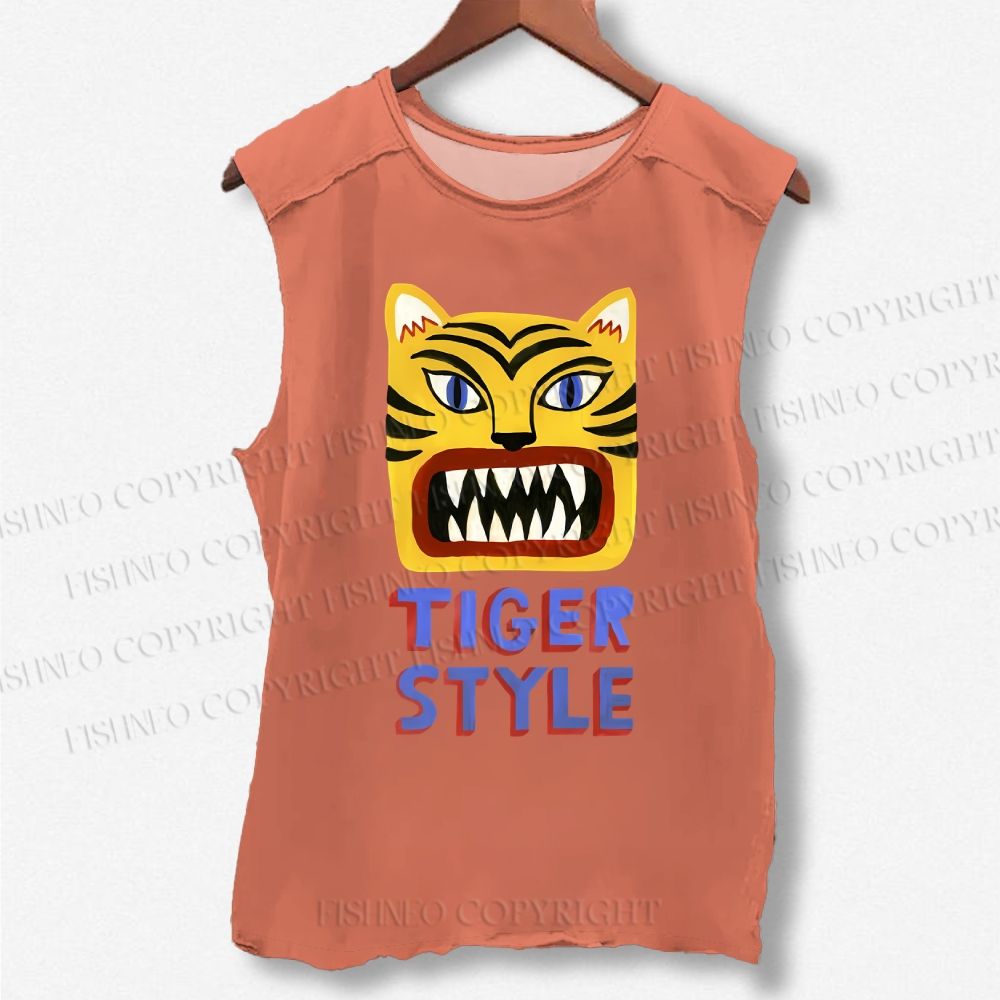 Unisex Tiger Style Printed Washed Tank Top