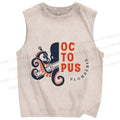 Unisex Vintage Octopus Printed Washed Tank Top