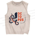 Unisex Vintage Octopus Printed Washed Tank Top