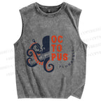 Unisex Vintage Octopus Printed Washed Tank Top