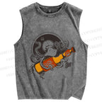 Unisex Vintage Octopus Beer Printed Washed Tank Top