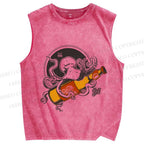 Unisex Vintage Octopus Beer Printed Washed Tank Top
