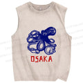 Unisex Vintage Osaka Octopus Printed Washed Tank Top