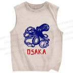 Unisex Vintage Osaka Octopus Printed Washed Tank Top