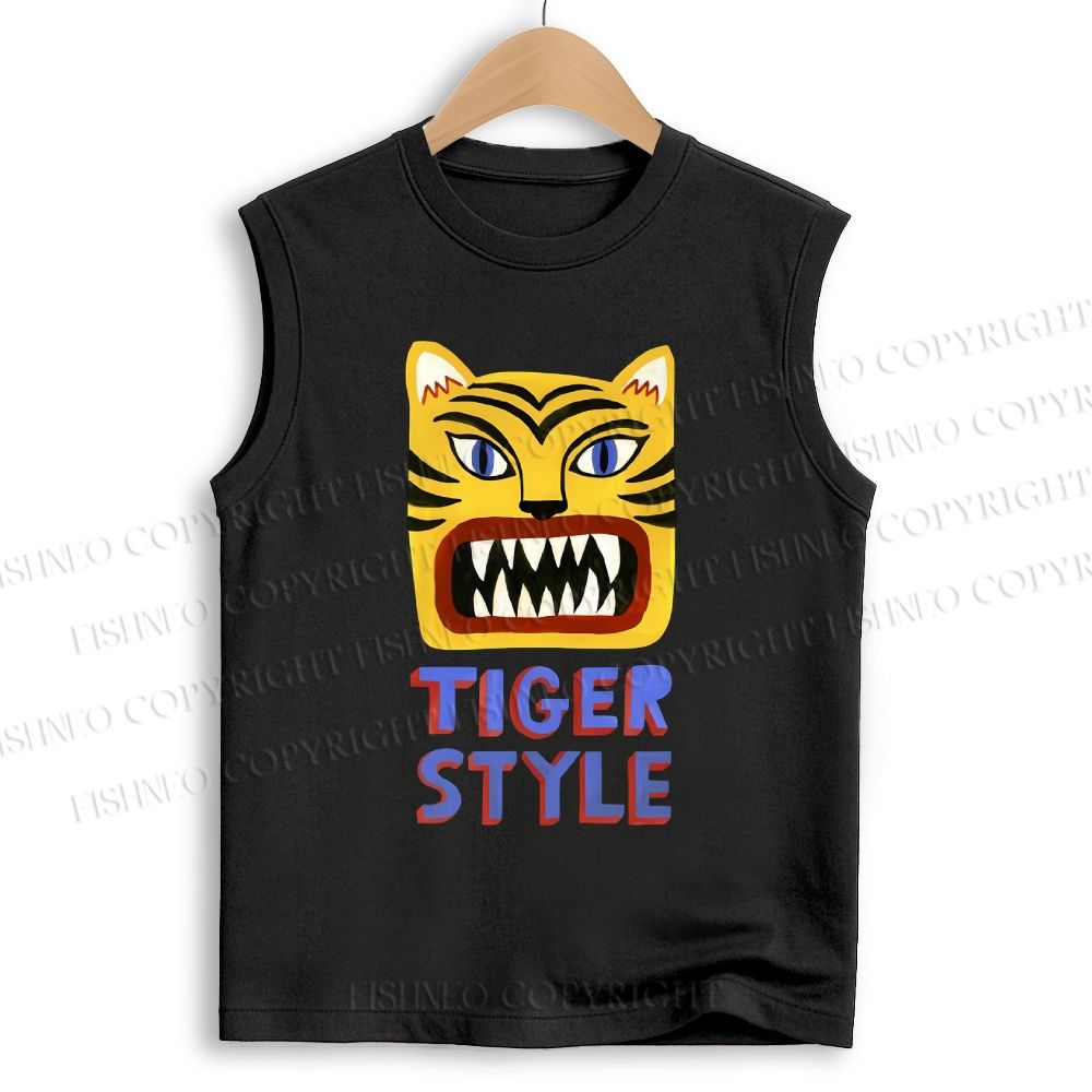 Unisex Tiger Style Printed Cotton Tank Top