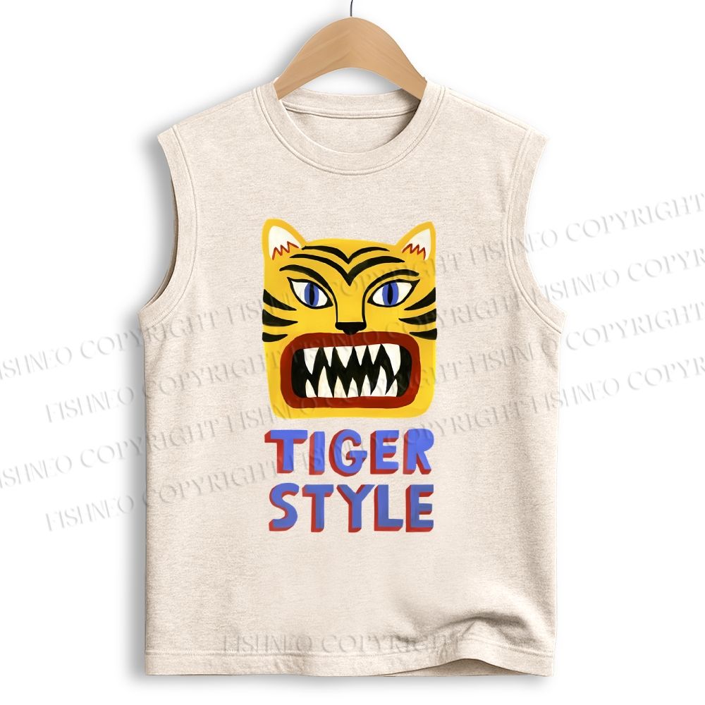 Unisex Tiger Style Printed Cotton Tank Top