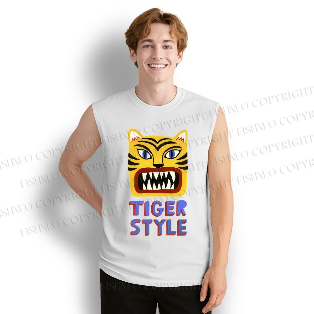 Unisex Tiger Style Printed Cotton Tank Top