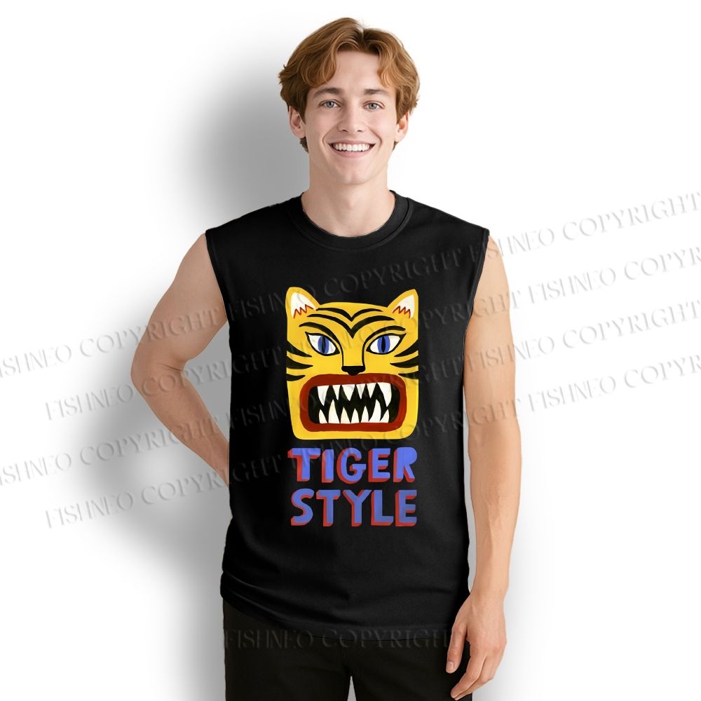 Unisex Tiger Style Printed Cotton Tank Top
