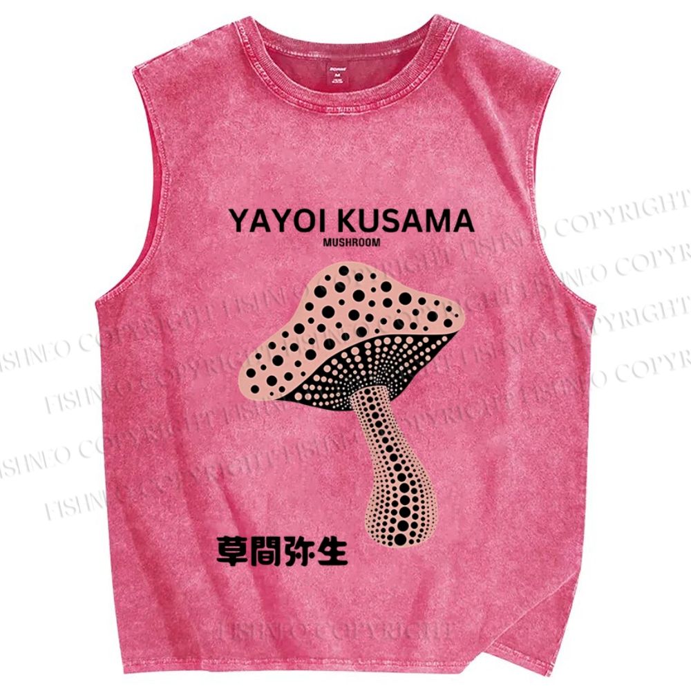 Unisex Japanese Yayoi Kusama Mushroom Printed Washed Tank Top
