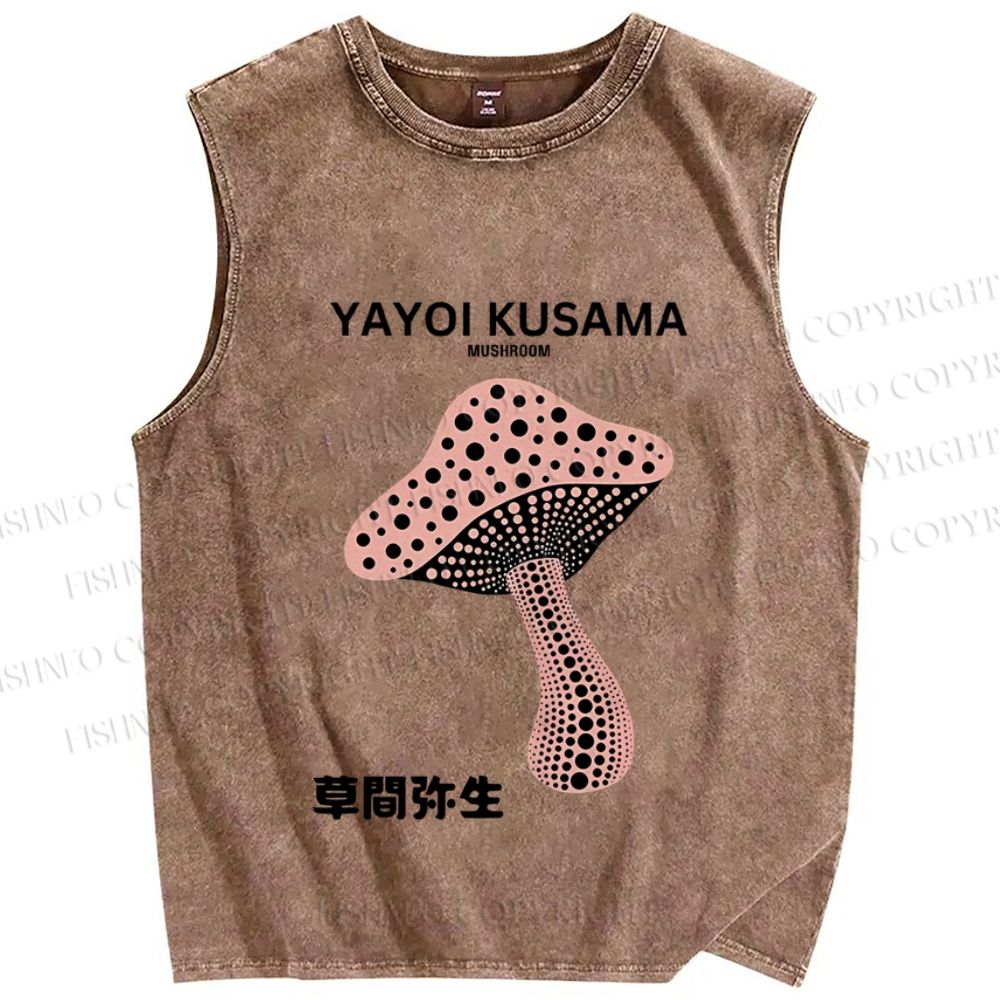 Unisex Japanese Yayoi Kusama Mushroom Printed Washed Tank Top