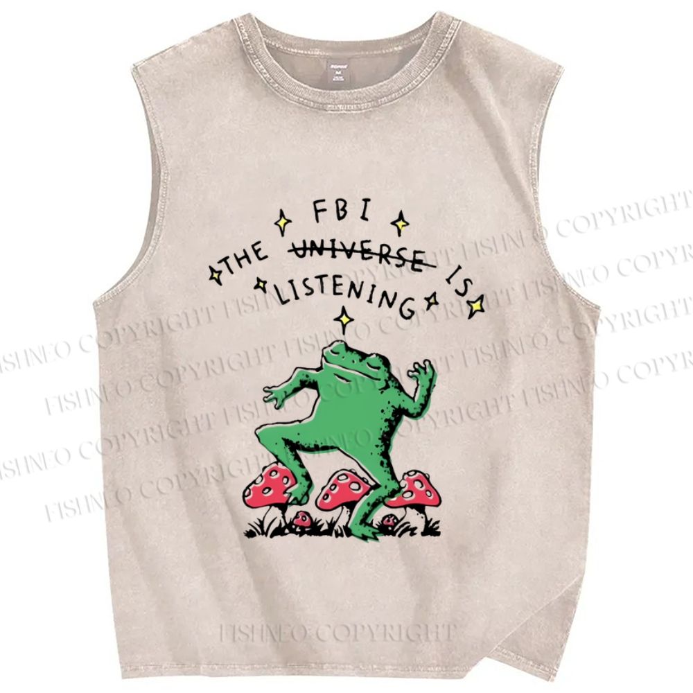 Unisex They Are Listen Dancing Frog Printed Washed Tank Top