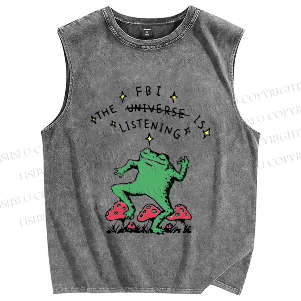 Unisex They Are Listen Dancing Frog Printed Washed Tank Top