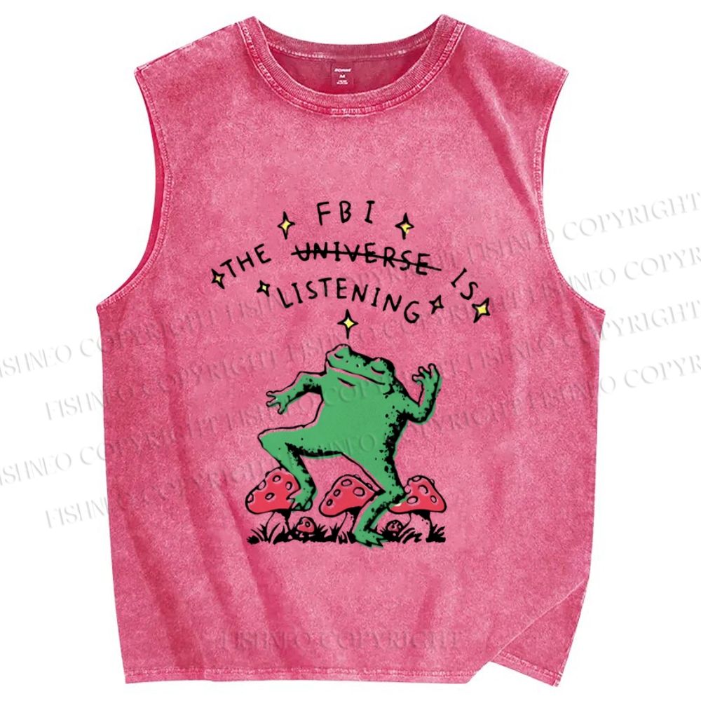 Unisex They Are Listen Dancing Frog Printed Washed Tank Top
