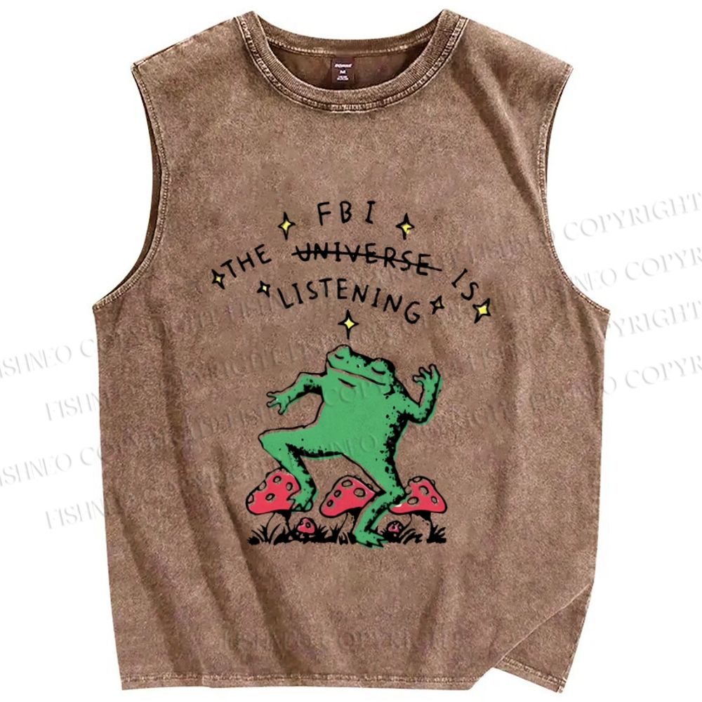 Unisex They Are Listen Dancing Frog Printed Washed Tank Top