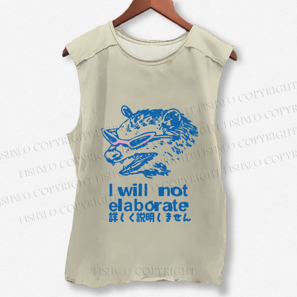 Unisex Japanese Opossum Will Not Elaborate Printed Washed Tank Top