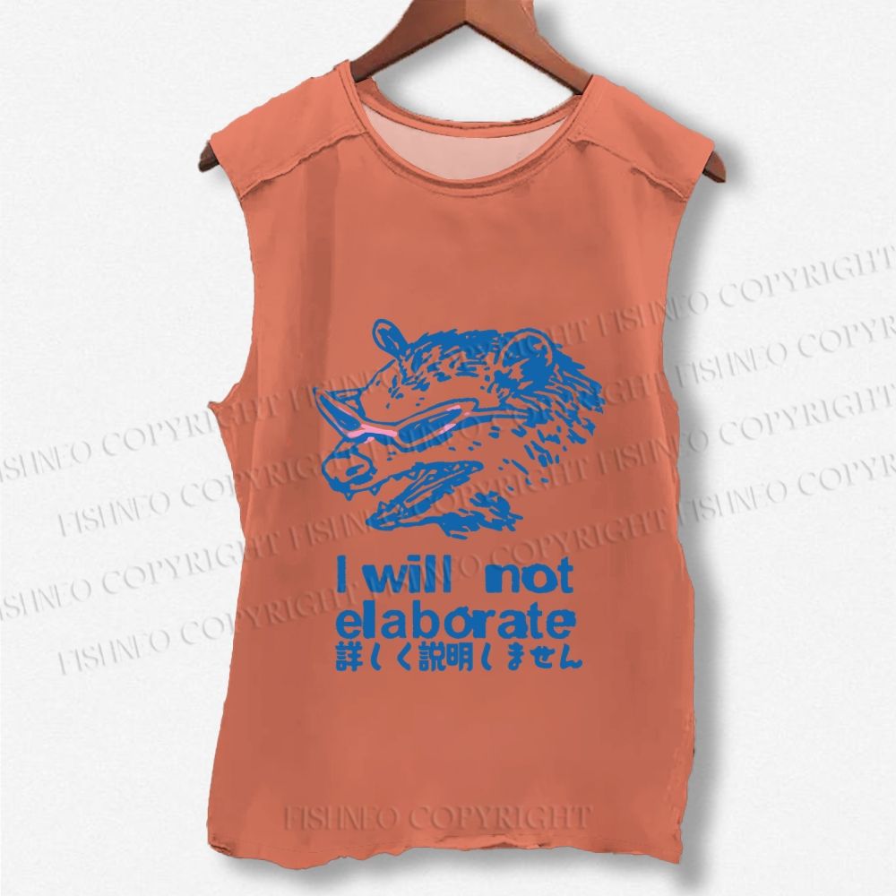 Unisex Japanese Opossum Will Not Elaborate Printed Washed Tank Top
