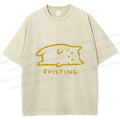 Unisex Laying Cat Existing Printed Washed Tee