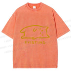 Unisex Laying Cat Existing Printed Washed Tee