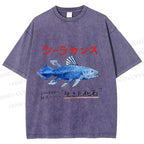 Unisex Fish Fossils Printed Washed Tee