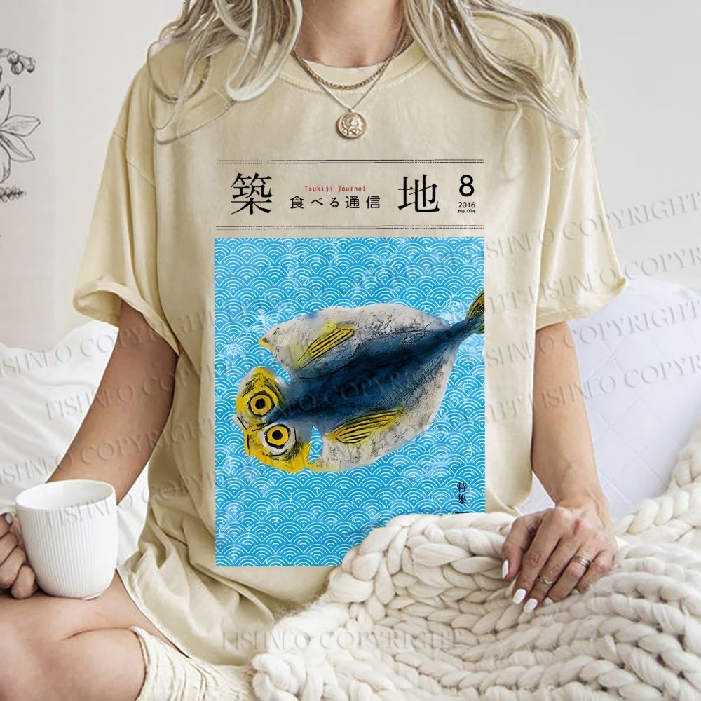 Unisex Tsukiji Fish Market Printed Washed Tee