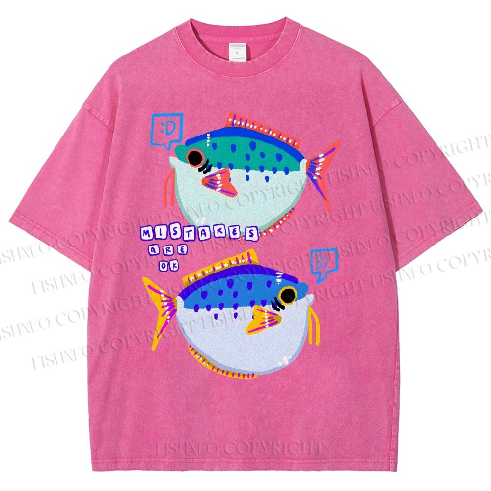 Unisex Colorful Cartoon Fish Printed Washed Tee