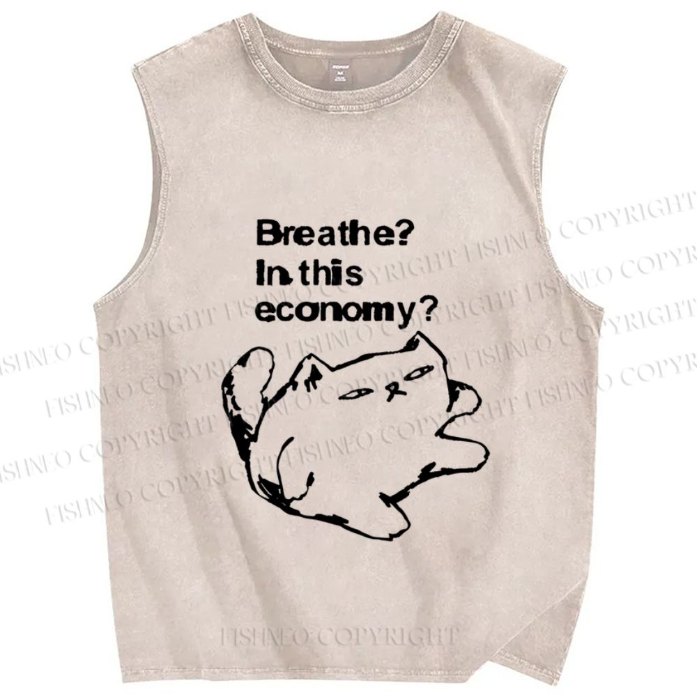 Unisex Breathe in this economy Cat Printed Washed Tank Top