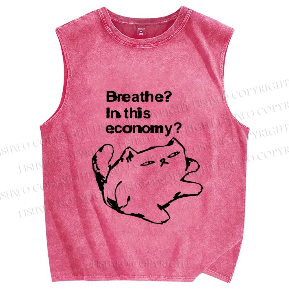 Unisex Breathe in this economy Cat Printed Washed Tank Top
