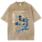 Ukiyoe Waves And Fish Washed T-Shirt