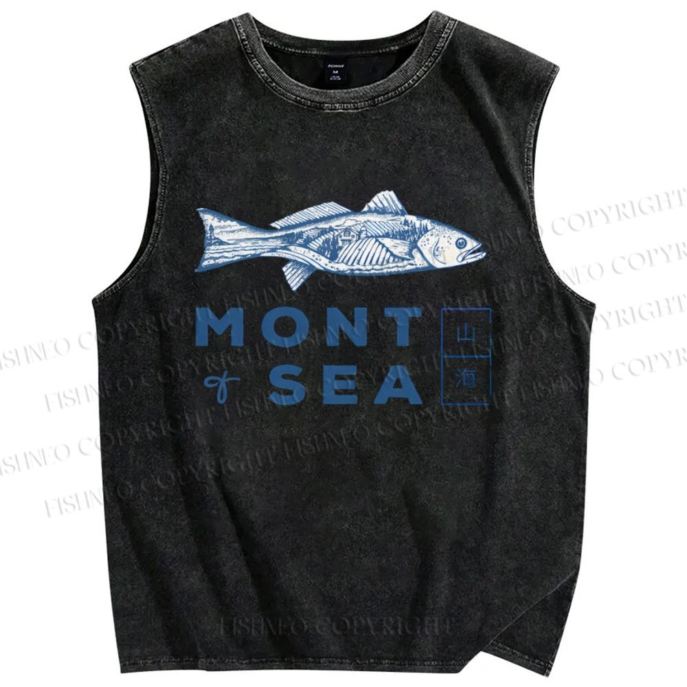 Unisex Mont Sea Fish Printed Washed Tank Top