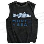 Unisex Mont Sea Fish Printed Washed Tank Top