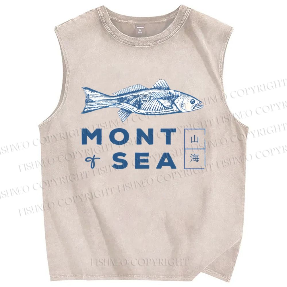 Unisex Mont Sea Fish Printed Washed Tank Top