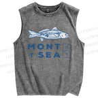 Unisex Mont Sea Fish Printed Washed Tank Top