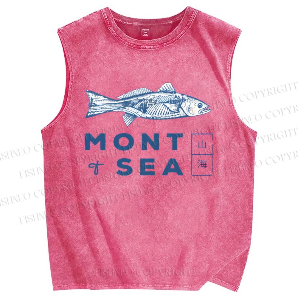 Unisex Mont Sea Fish Printed Washed Tank Top