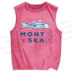 Unisex Mont Sea Fish Printed Washed Tank Top