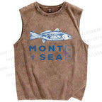Unisex Mont Sea Fish Printed Washed Tank Top