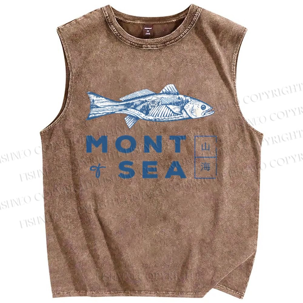Unisex Mont Sea Fish Printed Washed Tank Top