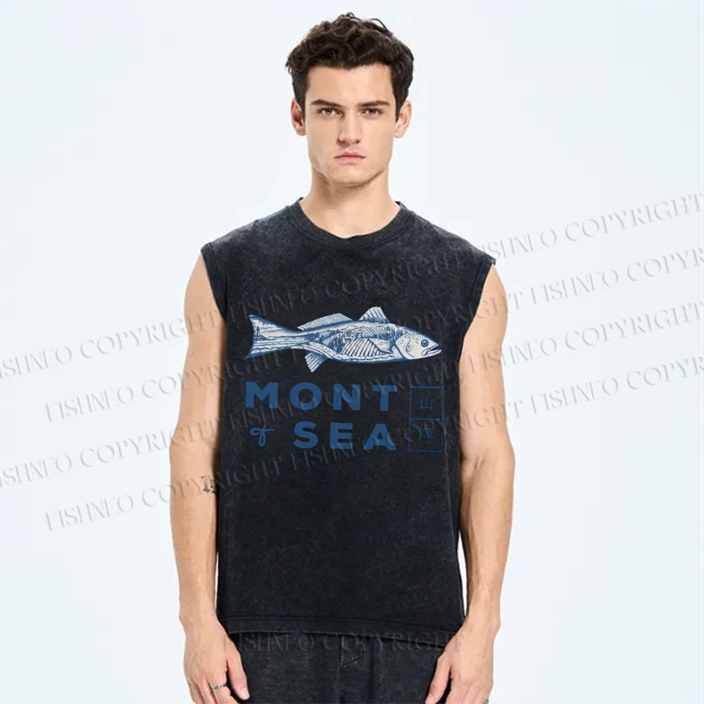 Unisex Mont Sea Fish Printed Washed Tank Top